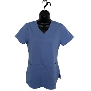 Greys Anatomy Scrub Top Womens XS Light Blue Short Sleeve V Neck Nursing Medical